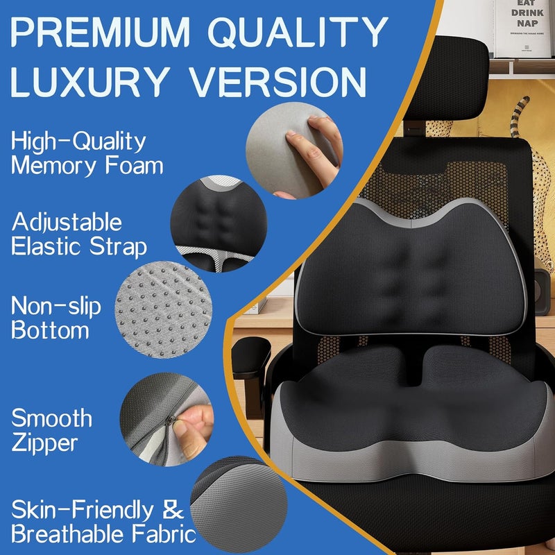 Benazcap X Large Memory Foam Seat Cushion Lumbar Support Pillow for Sciatica & Tailbone Pressure Relief Coccyx Pad for Office Chair, Wheelchair, Car, Home, Office - Image 2